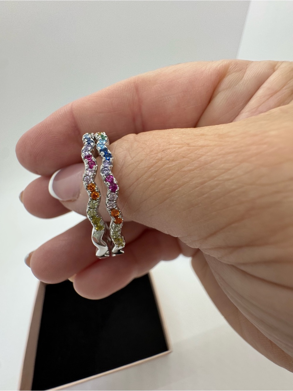 925 Sterling Silver Rainbow Multicolor Wavy Hoop Earrings